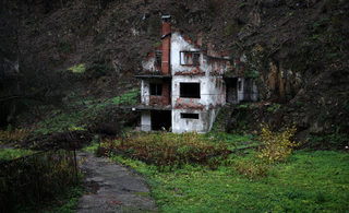 Destroyed house are seen in Srebrenica