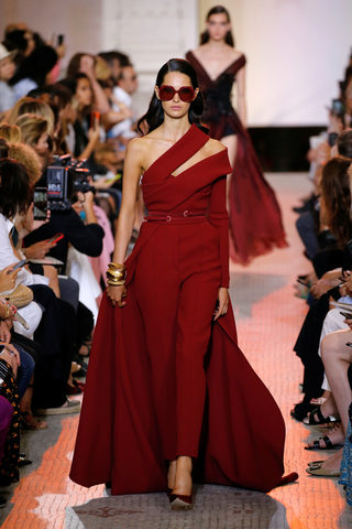 A model presents a creation by designer Elie Saab as part of his Haute Couture Fall/Winter 2018/2019 fashion show in Paris