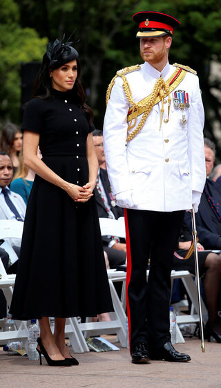 Britain's Prince Harry and Meghan, Duchess of Sussex, attend the opening of the enhanced ANZAC memorial in Hyde Park, Sydney