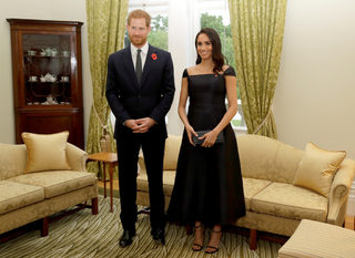 Britain's Prince Harry and Meghan, Duchess of Sussex, meet leader of the opposition Bridges and his wife Natalie at Government House in Wellington