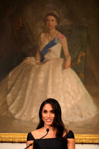 Meghan, Duchess of Sussex, addresses a reception celebrating the 125th anniversary of women's suffrage in New Zealand at Government House in Wellington