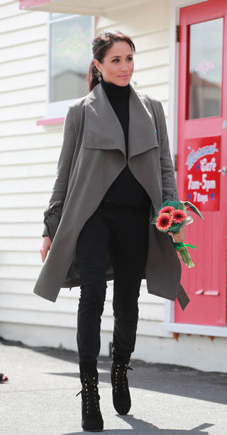 Meghan Markle the Duchess of Sussex outside the Maranui Cafe in Wellington, New Zealand