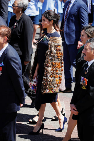 Britain's Prince Harry and Meghan, the Duchess of Sussex attend a formal powhiri welcoming ceremony and luncheon in Te Papaiouru, Rotorua, New Zealand