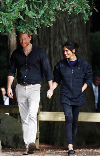 Britain's Prince Harry and Meghan, the Duchess of Sussex visit Redwoods Treewalk in Rotorua, New Zealand