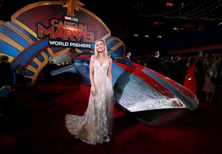 Cast member Brie Larson poses at the premiere for the movie "Captain Marvel" in Los Angeles