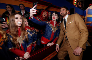 Cast member Lee Pace takes photos with fans at the premiere for the movie "Captain Marvel" in Los Angeles