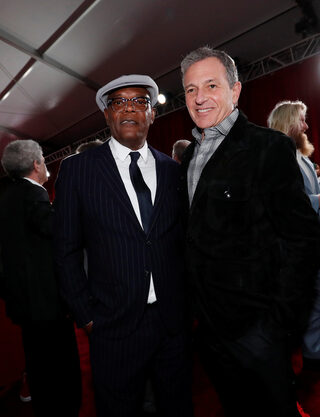 Cast member Samuel L. Jackson poses with Disney CEO Bob Iger at the premiere for the movie "Captain Marvel" in Los Angeles