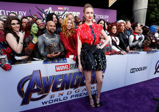 Cast member Karen Gillan poses with fans on the red carpet at the world premiere of the film "The Avengers: Endgame" in Los Angeles