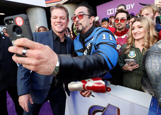 Actor Matt Damon poses with fans on the red carpet at the world premiere of the film "The Avengers: Endgame" in Los Angeles