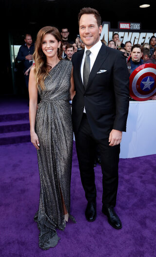 Actor Chris Pratt poses with fiance Katherine Schwarzenegger on the red carpet at the world premiere of the film "The Avengers: Endgame" in Los Angeles
