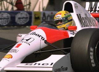 Senna steers his McLaren Honda during the second qualifying session of the Monaco F1 Grand Prix May 11, 1991, on his way to take the pole.jpg