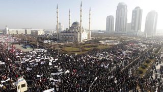 В чеченската столица Грозни се проведе демонстрация срещу карикатури с пророка Мохамед