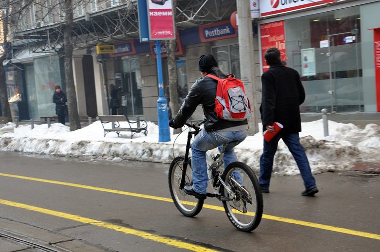 Нарисуваната велоалея на бул. "Витоша", която ще бъде изместена на успоредни улици