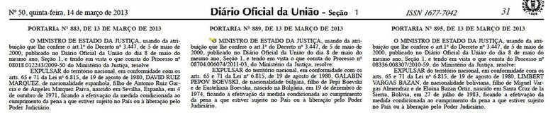 Извадка от официалния вестник на бразилската държава от 14 март 2013 г. Извадка от официалния вестник на бразилската държава от 14 март 2013 г.