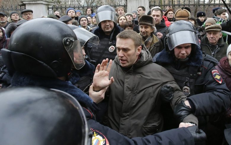 Алексай Навални на протест в Москва през 2014 г.