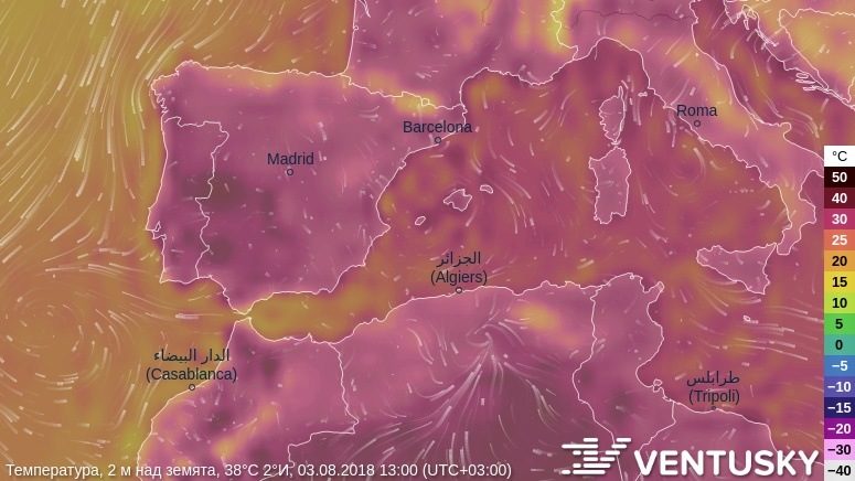 Много горещ въздух от Северна Африка достига Иберийския полуостров.