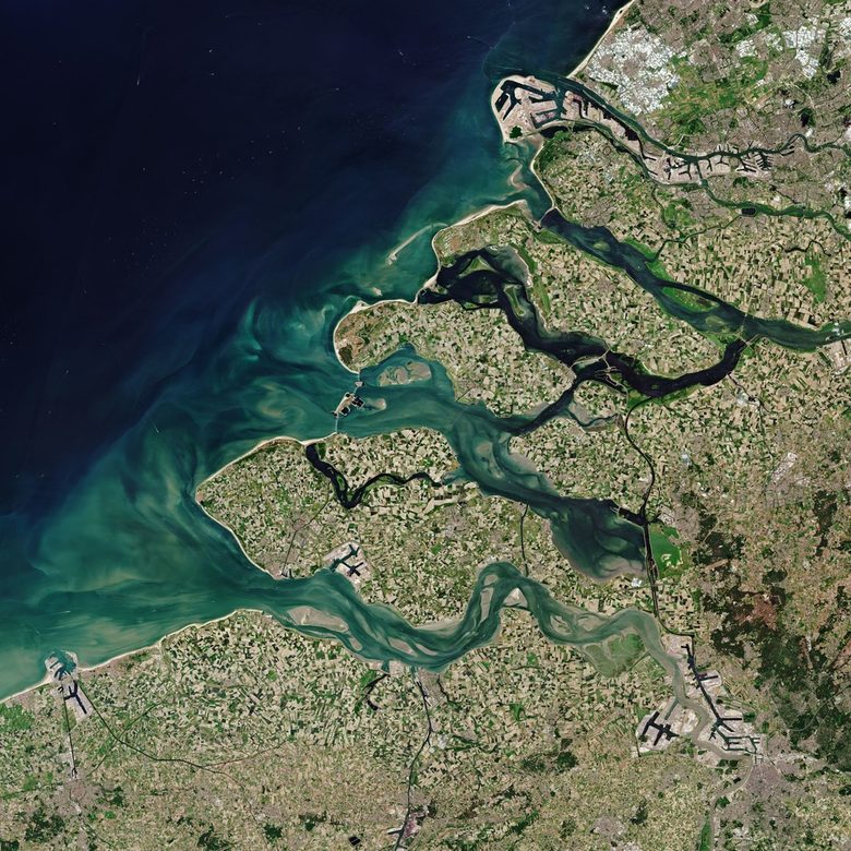 Провинция Зееланд в Нидерландия, заснета от Copernicus-Sentinel 2 на Европейската космическа агенция