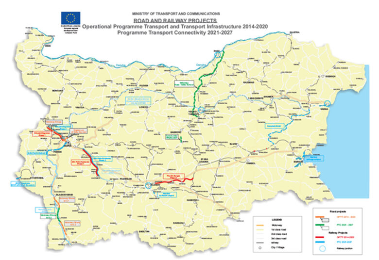  Карта на жп и пътните планове, които ще получат европейско финансиране посредством оперативната стратегия 