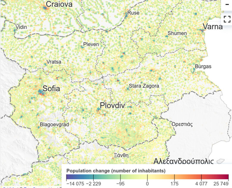  Промяна на популацията в България (2011-2021 г.) 