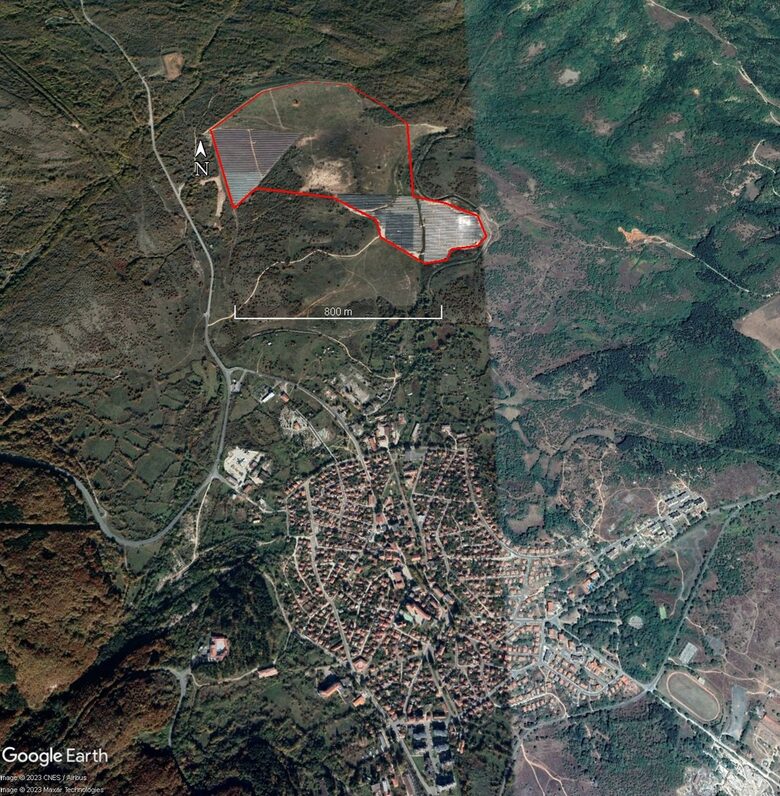 Визуализация от GoogleEarth на Стефан Аврамов за имотите, цитирани в решението на МОСВ