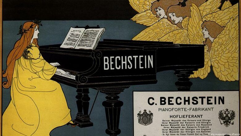  Рекламен афиш на компанията Бехщайн от 1898 година. 