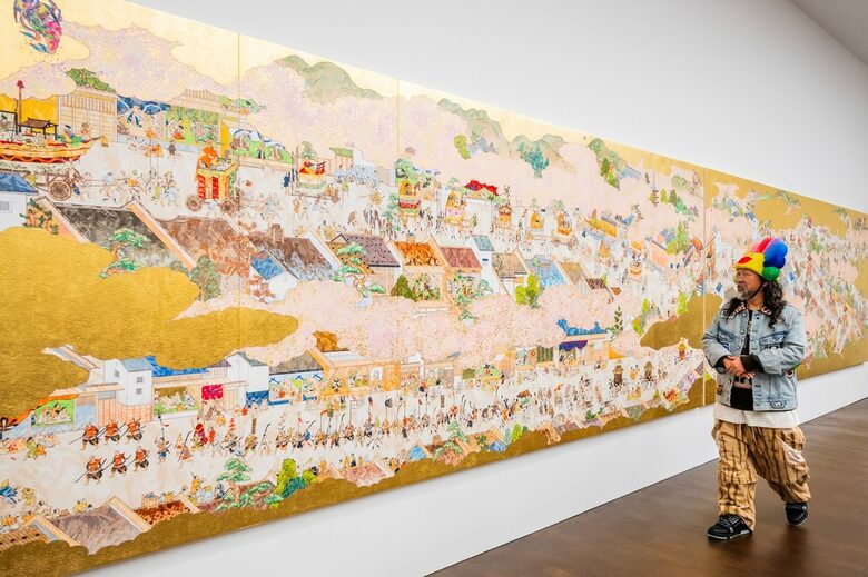 Една от картините в последната изложба на Мураками в Gagosian в Лондон. Една от картините в последната изложба на Мураками в Gagosian в Лондон.