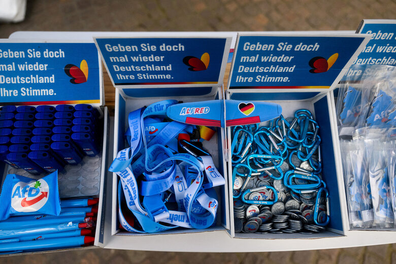 Брандирани материали на AfD за кампанията в Бергайм.