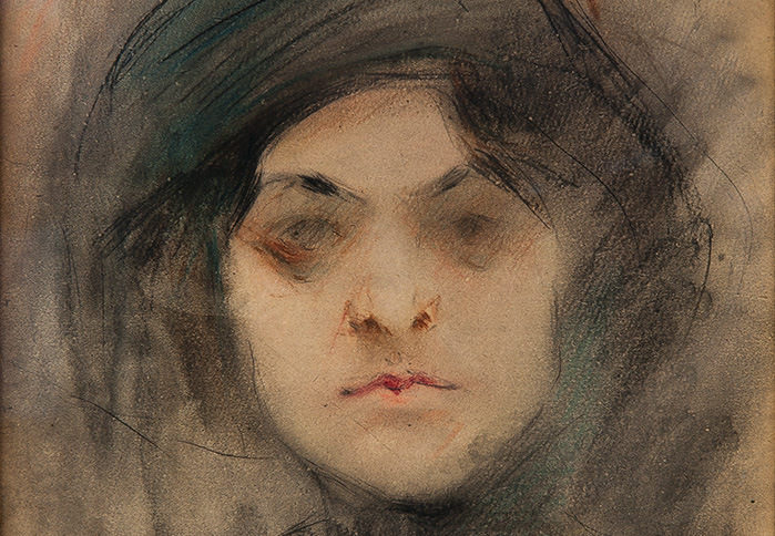 Александър Божинов, "Дамски портрет", 1911 г., молив, сух пастел, хартия, 39х30,5 см; подпис и дата горе дясно