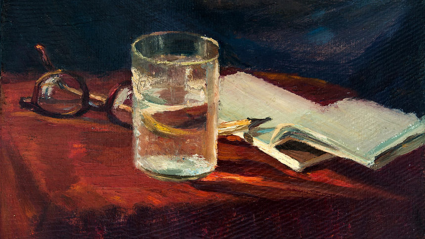 Натюрморт с книга, 1940-те, маслени бои, картон, 26,5 х 37,5 см