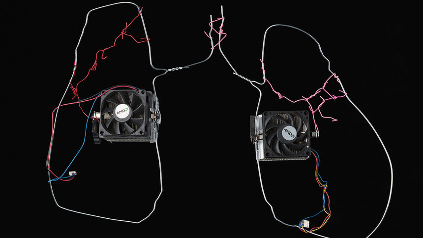 Цветелина Димитрова от проекта Homo technicus, 2018 - 2021 г.Описание: Белият дроб е чифтен орган от дихателната система. Основната му функция е циркулацията на въздух в тялото на Хомо техникус. Този постоянен въздушен поток предотвратява прегряването на вътрешните органи.Part: FanModel: AMD FOXCONN 2ZQ99-058
