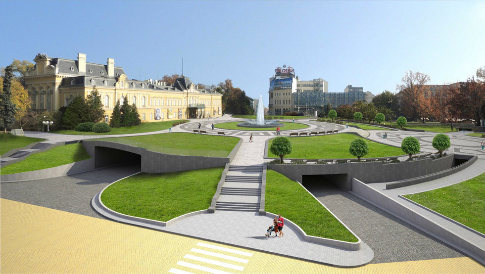 Третата зона включва Градската градина, пл. "Александър I", бул. "Цар Освободител" и др. На първо място е класиран проектът на "НИКОНСУЛТ" ЕООД. В него се предлага Градската градина да заеме и пътното платно и площад "Александър I" и да достига до Националната художествена галерия. За целта тя ще бъде издигната, а под площада ще се изгради тунел за автомобилното движение.
