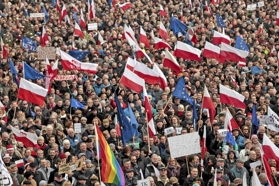 Антиправителствен протест в Познан, Полша.