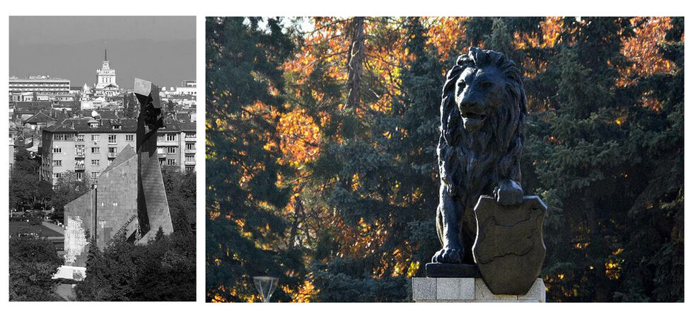 Паметникът "1300 години България" (вляво), издигнат през 1981 г.,<a href="https://www.dnevnik.bg/bulgaria/2017/07/25/3012891_snimka_na_denia_skeletut_na_pametnika_pred_ndk/" target="_blank"> беше съборен през лятото на 2017 г.</a> след поредица от съдебни дела, протести и контрапротести.<br /><br />На негово място беше поставен бронзовият лъв от съборения през 1977г. заради строежа на НДК мемориал на Първи и Шести софийски пехотен полк. Новият паметник беше отрит на 4 ноември 2017 г.