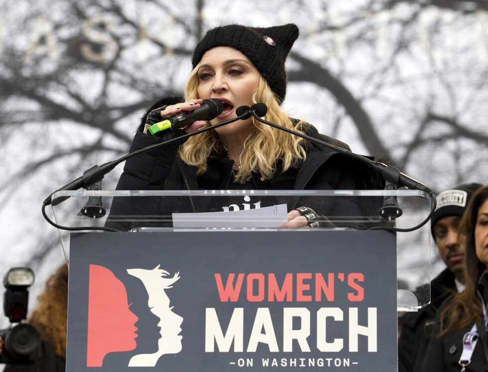 По време на участието й в Women's March на 21 януари 2017 във Вашингтон.