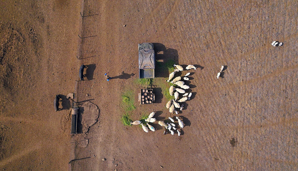 Снимка на имот, засегнат от сушата, разположен северно от град Гунеда в северозападния Нов Южен Уелс в Австралия.