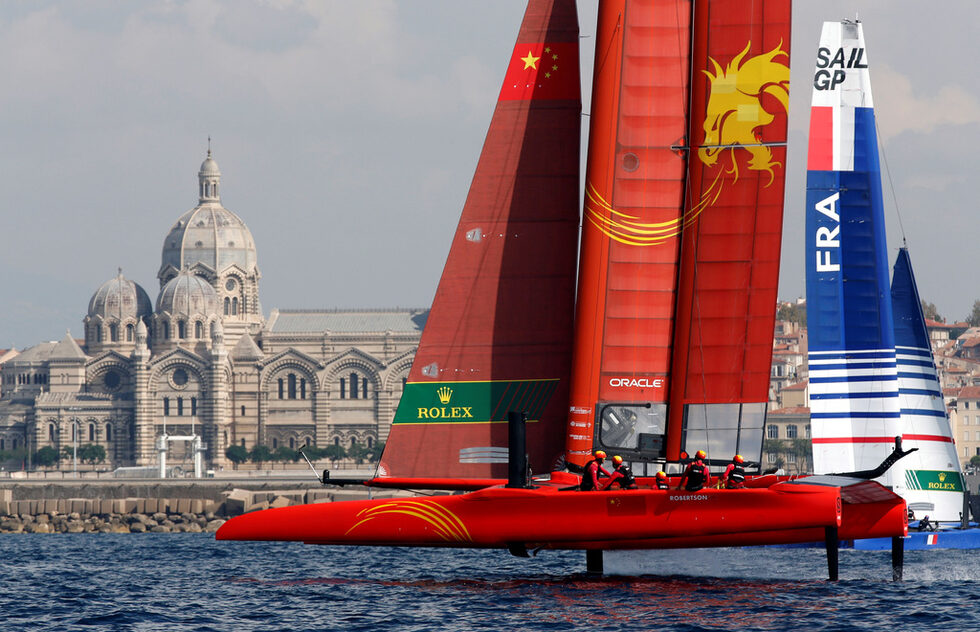 Момент от тренировъчния ден на SailGP в Марсилия, Франция.